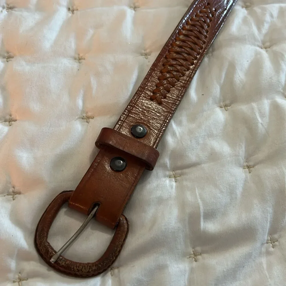 Men's Brown Leather Belt with decorative weaving -size 42